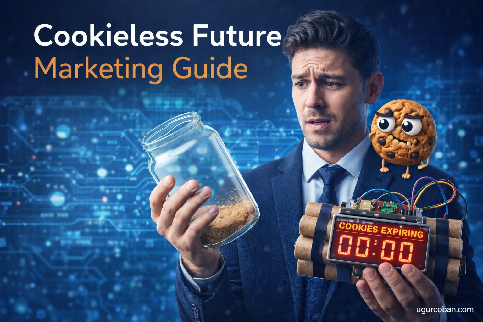 Cookieless future marketing concept showing the end of third-party cookies, privacy-first tracking strategies, and modern AI-powered digital marketing transformation by ugurcoban.com