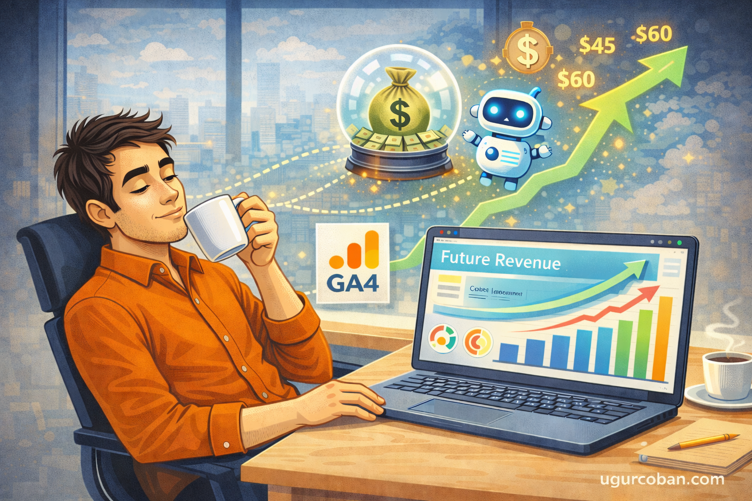 GA4 predictive analytics dashboard showing machine learning based revenue forecasting