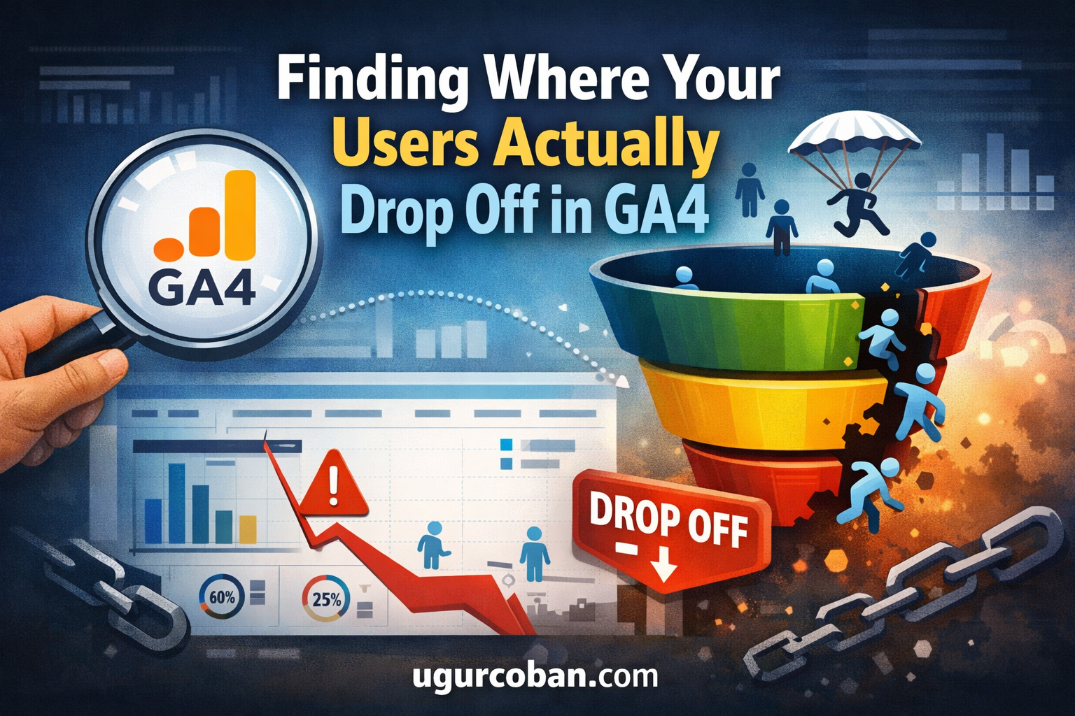 Finding where users drop off in GA4 funnel analysis showing user behavior and conversion drop-offs in Google Analytics 4.