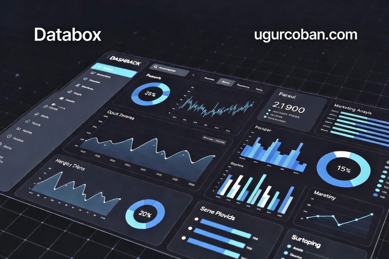 Illustration of Databox real time dashboards showing marketing performance metrics, connected data sources, and interactive analytics visualizations